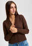Cardigan con scollo a v e bottoni - MARRONE