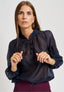 Blusa con rouches e lacci al collo - BLU