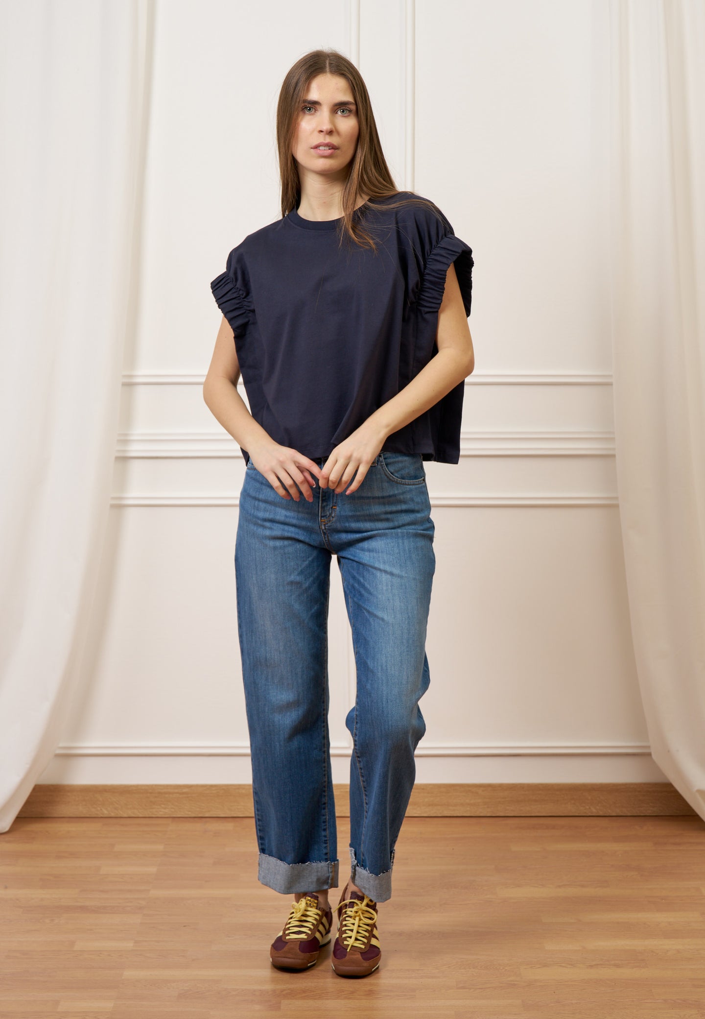 T-shirt con maniche arricciate - BLU