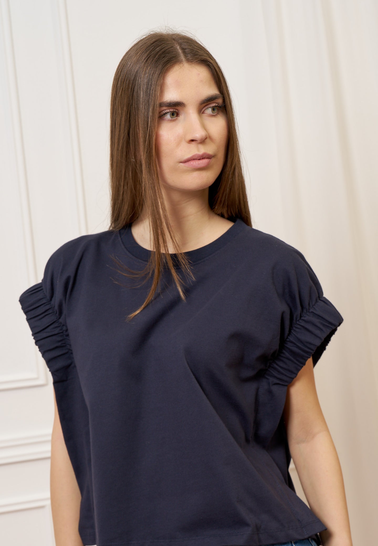 T-shirt con maniche arricciate - BLU
