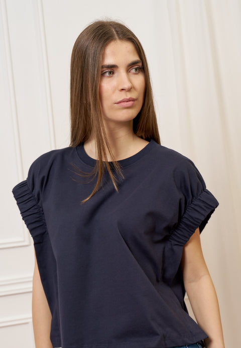 T-shirt con maniche arricciate - BLU