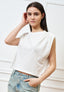 T-shirt crop con spalle arricciate - AVORIO