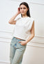 T-shirt crop con spalle arricciate - AVORIO