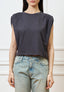 T-shirt crop con spalle arricciate - GRIGIO SCURO