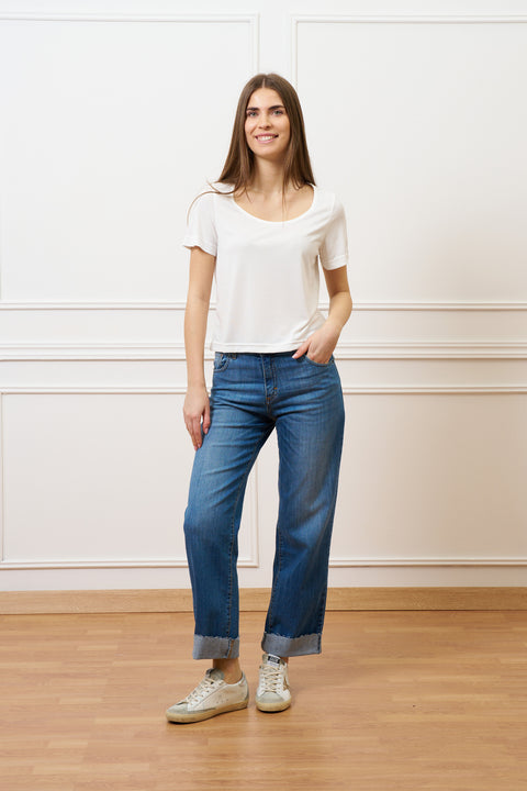 T-shirt scollo ampio in modal - AVORIO