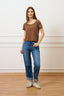 T-shirt scollo ampio in modal - TABACCO