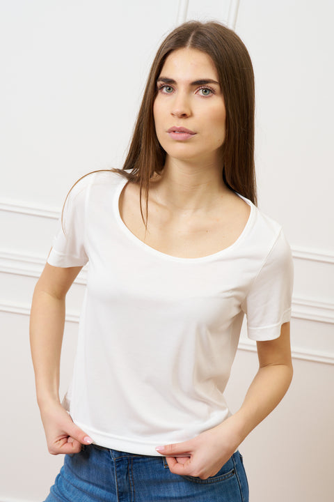 T-shirt scollo ampio in modal - AVORIO