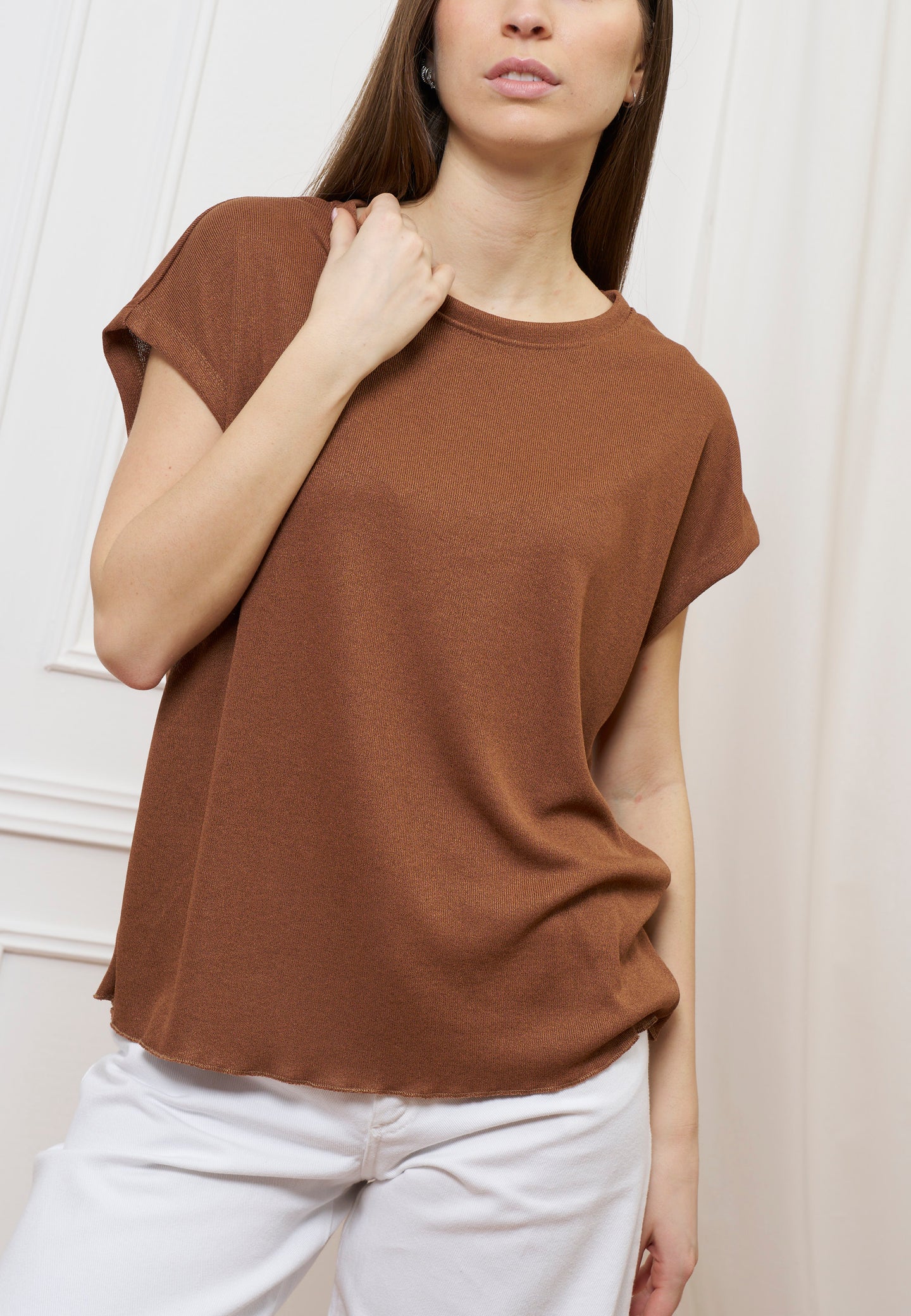 T-shirt over manica kimono - CAMMELLO
