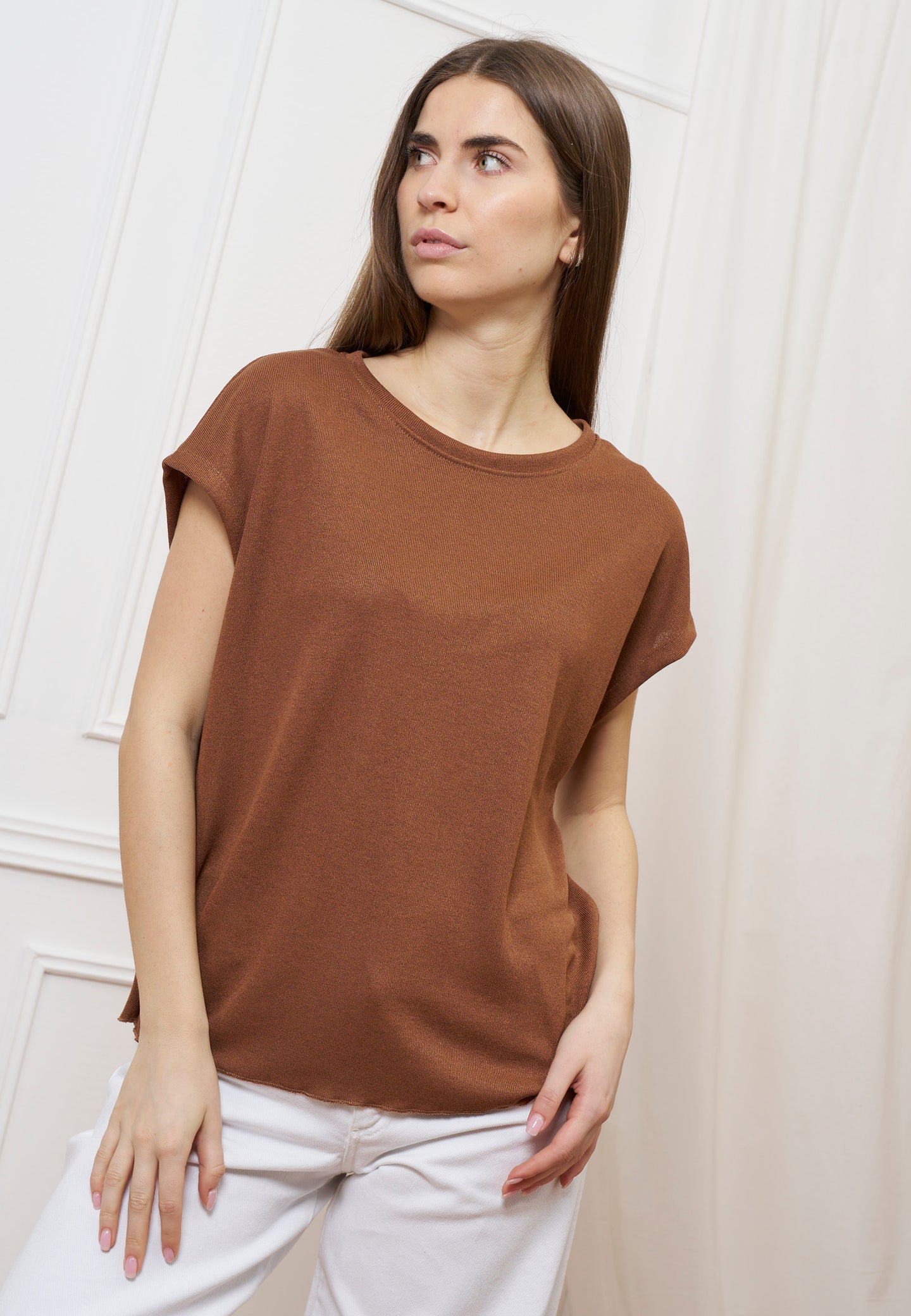 T-shirt over manica kimono - CAMMELLO