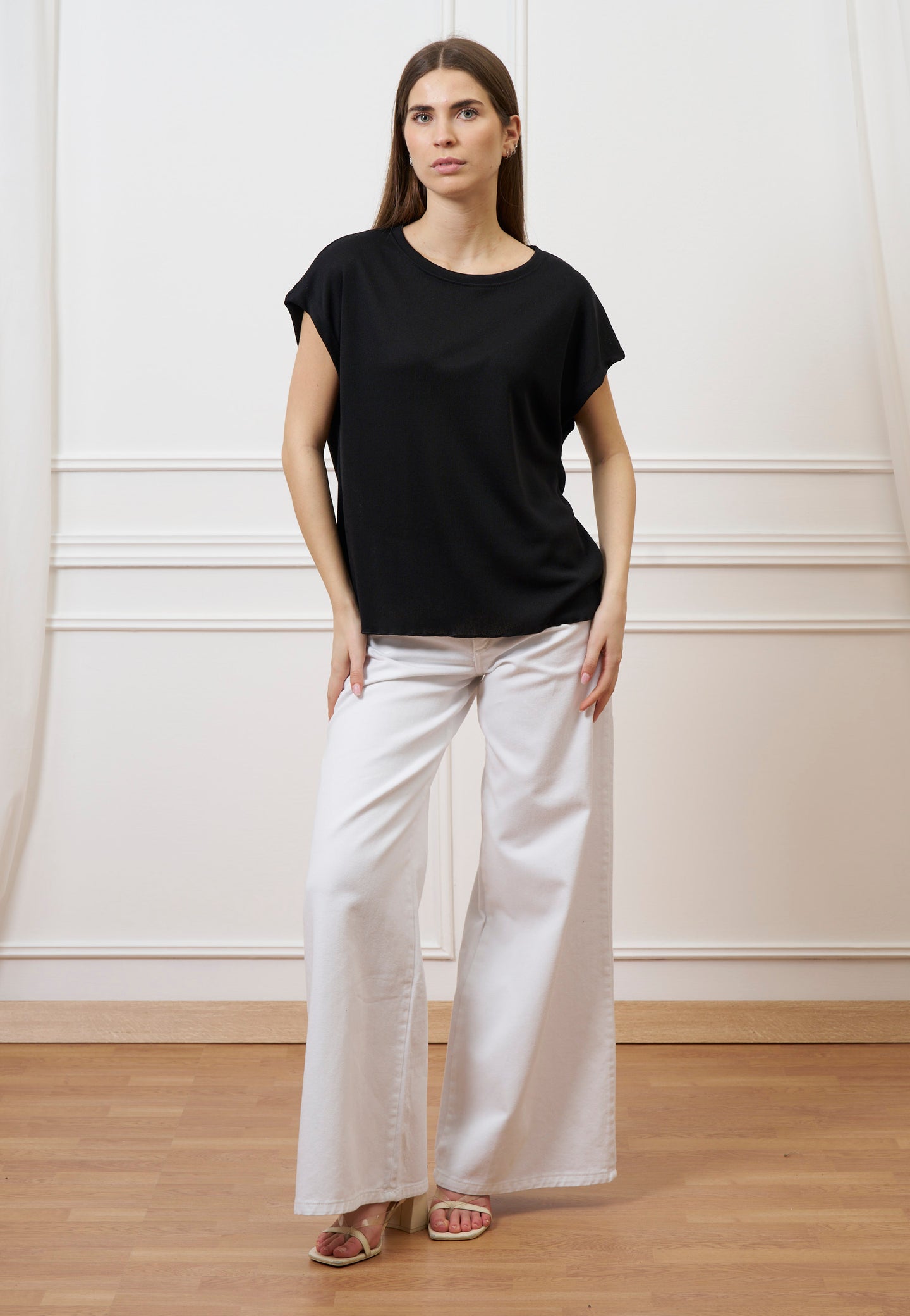 T-shirt over manica kimono - NERO