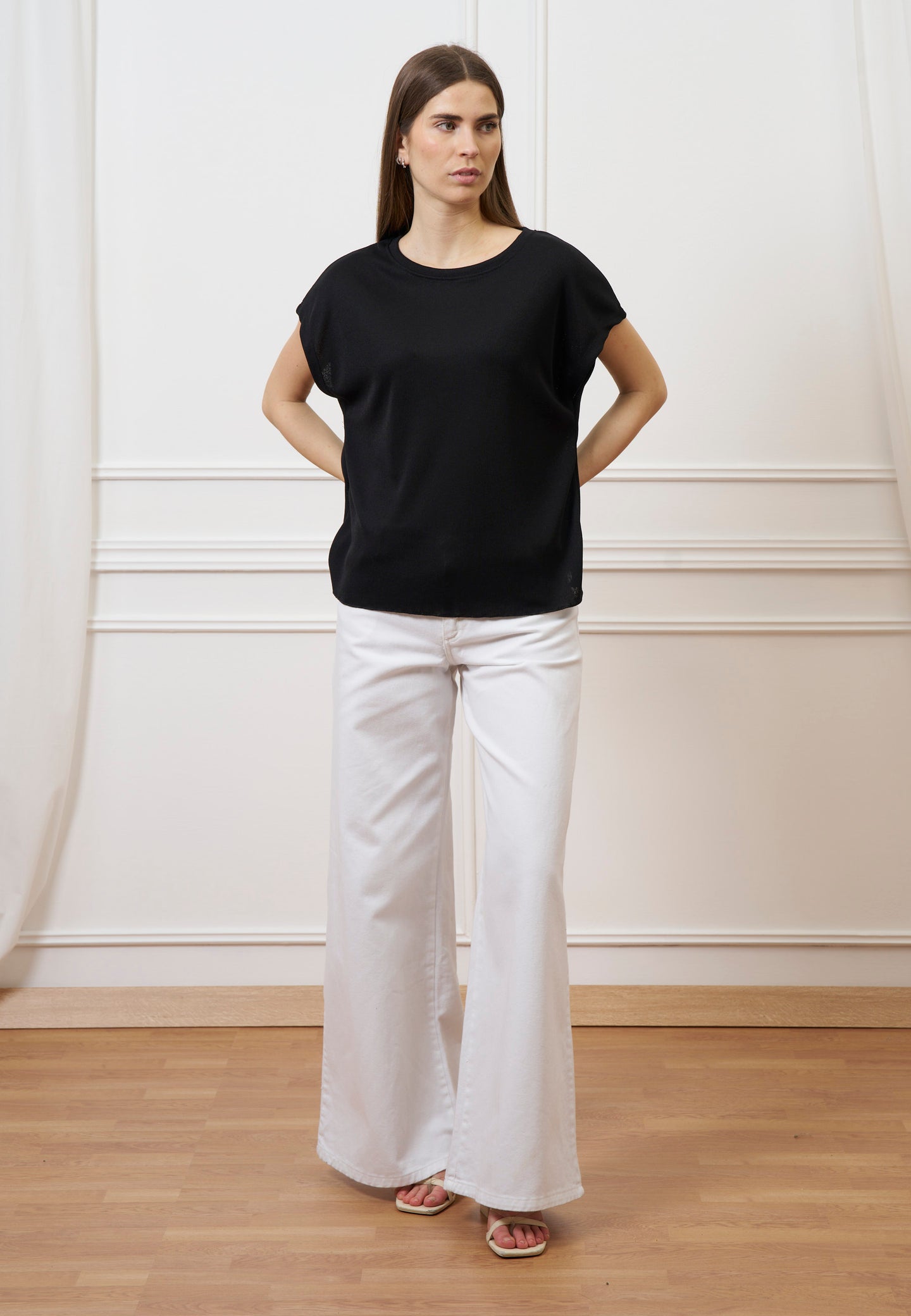 T-shirt over manica kimono - NERO