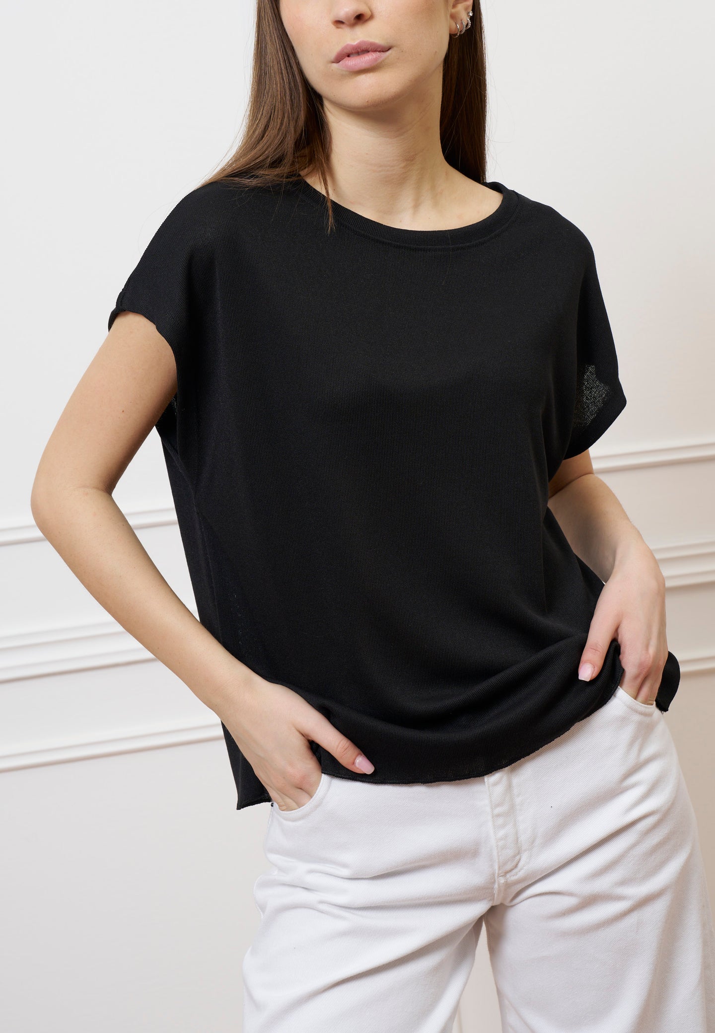T-shirt over manica kimono - NERO