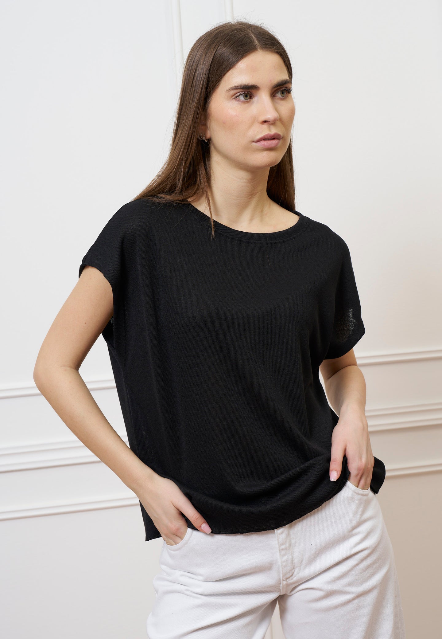 T-shirt over manica kimono - NERO