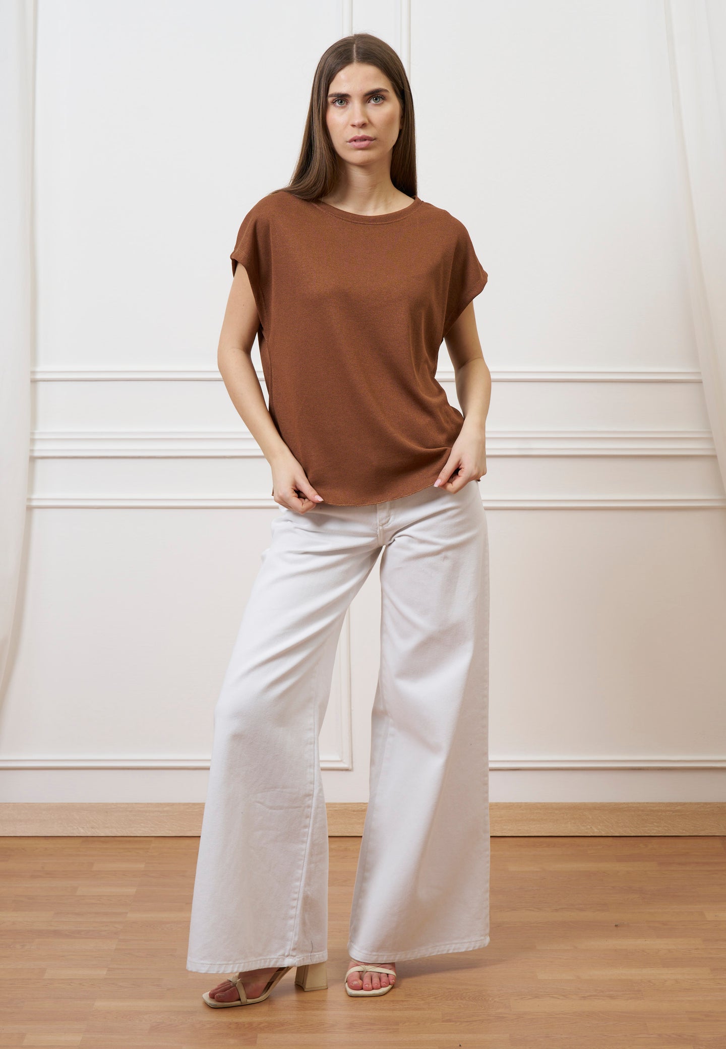 T-shirt over manica kimono - CAMMELLO