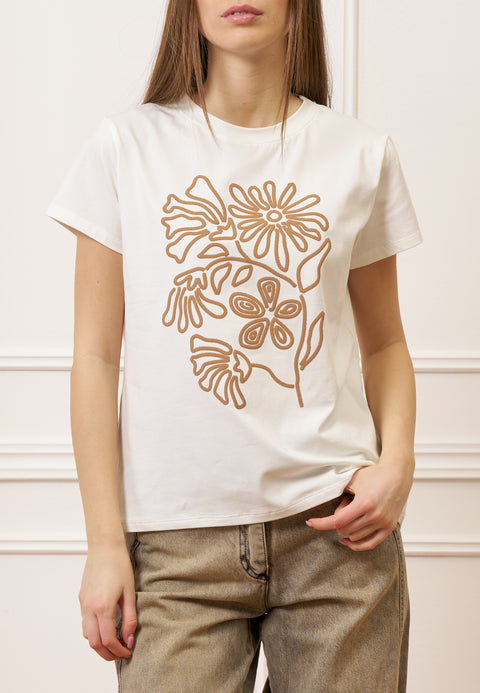 T-shirt con stampa fiore - AVORIO