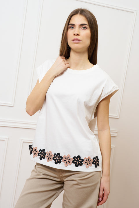 T-shirt con applicazione sul fondo - AVORIO