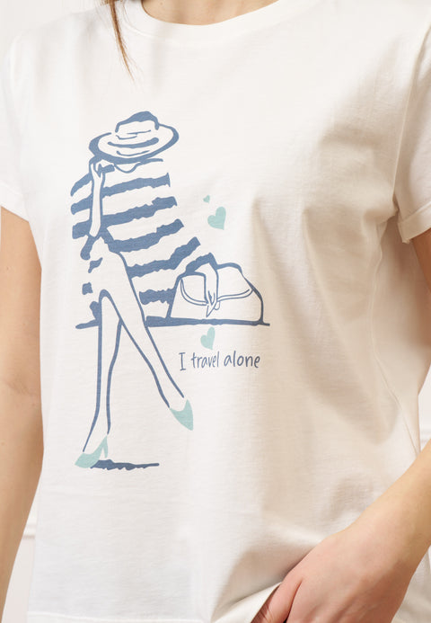 T-shirt con stampa donna righe