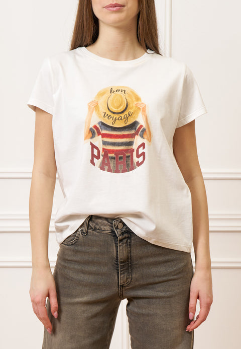 T-shirt con stampa cappello paglia