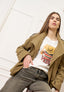 T-shirt con stampa cappello paglia - AVORIO