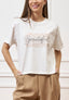 T-shirt con stampa e scritta strass - AVORIO