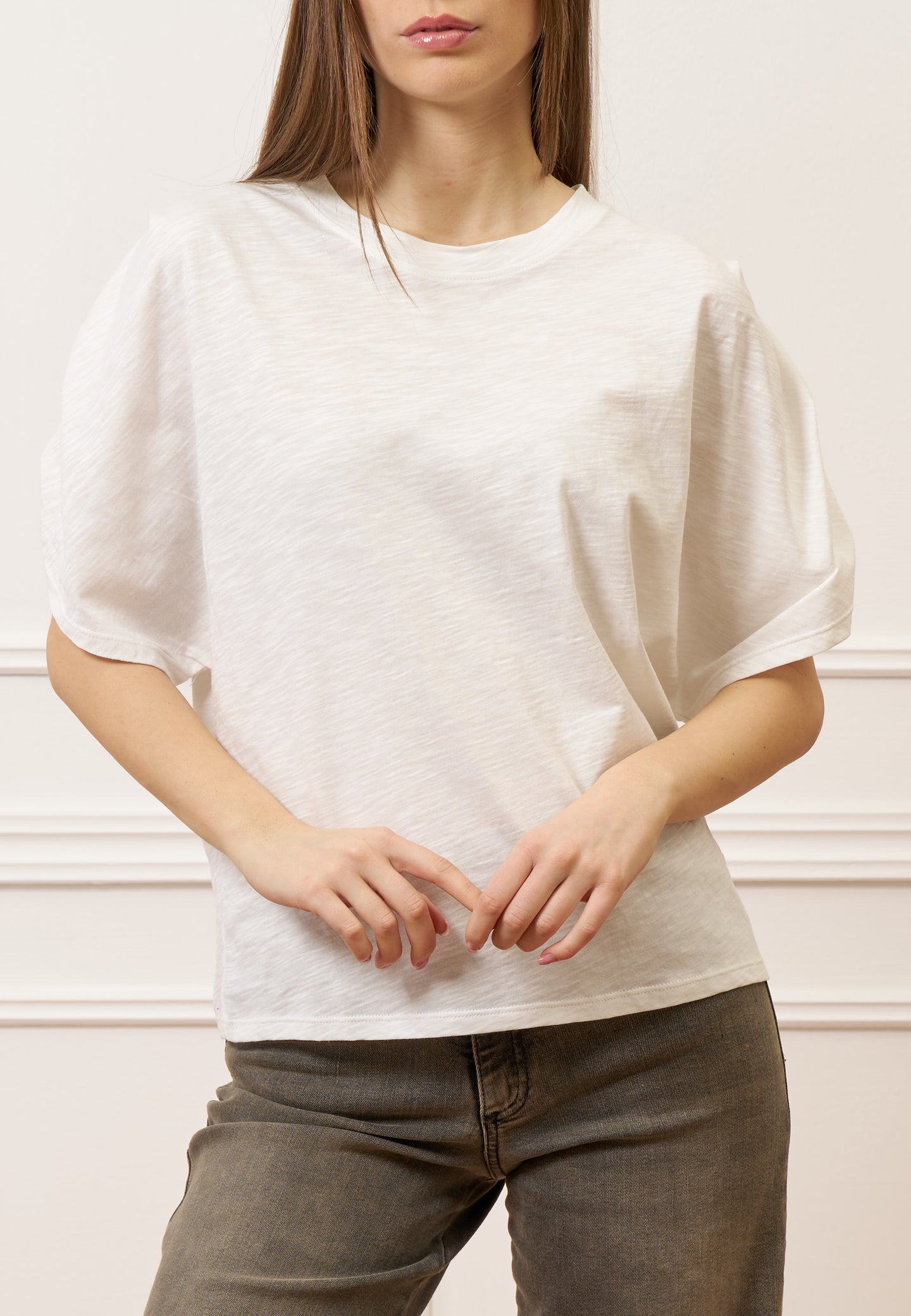T-shirt con pieghe maniche - AVORIO