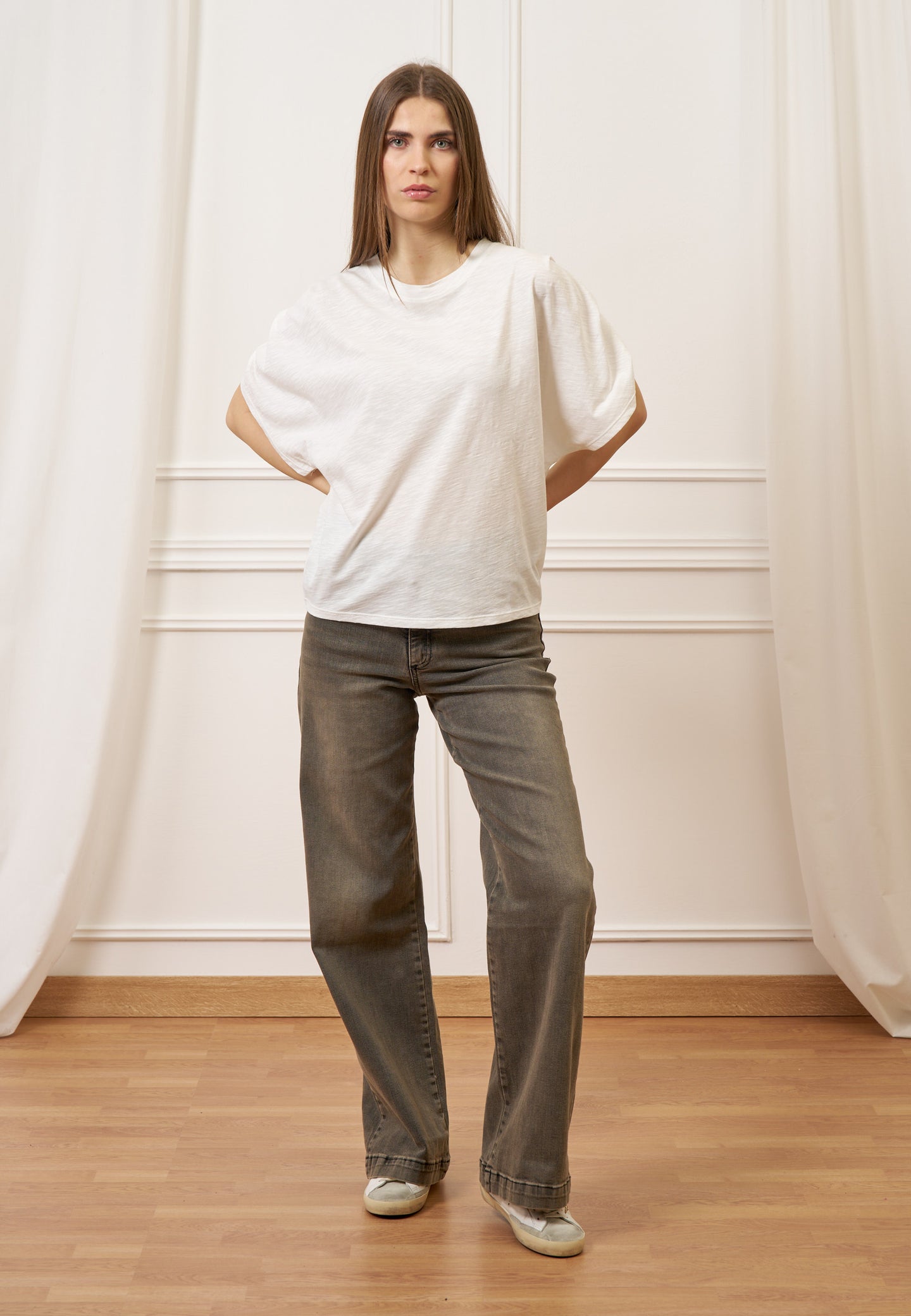 T-shirt con pieghe maniche - AVORIO