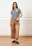 T-shirt a righe con fiore crochet - AVORIO/BLU