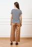 T-shirt a righe con fiore crochet - AVORIO/BLU