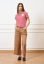 T-shirt a righe con fiore crochet - AVORIO/ROSSO