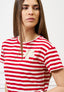 T-shirt a righe con fiore crochet - AVORIO/ROSSO