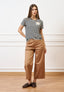T-shirt a righe con fiore crochet - AVORIO/NERO