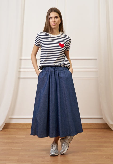 T-shirt a righe con cuore - BIANCO/BLU