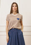 T-shirt a righe con cuore - BIANCO/TABACCO