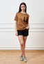 T-shirt con taschino bordo in pizzo - TABACCO