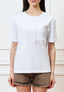 T-shirt con taschino bordo in pizzo - BIANCO