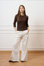 T-shirt in pizzo stretch maniche trequarti - MARRONE