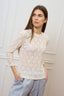T-shirt in pizzo stretch maniche trequarti - BIANCO