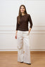 T-shirt in pizzo stretch maniche trequarti - MARRONE