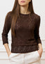 T-shirt in pizzo stretch maniche trequarti - MARRONE