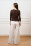 T-shirt in pizzo stretch maniche trequarti - MARRONE