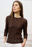 T-shirt in pizzo stretch maniche trequarti - MARRONE
