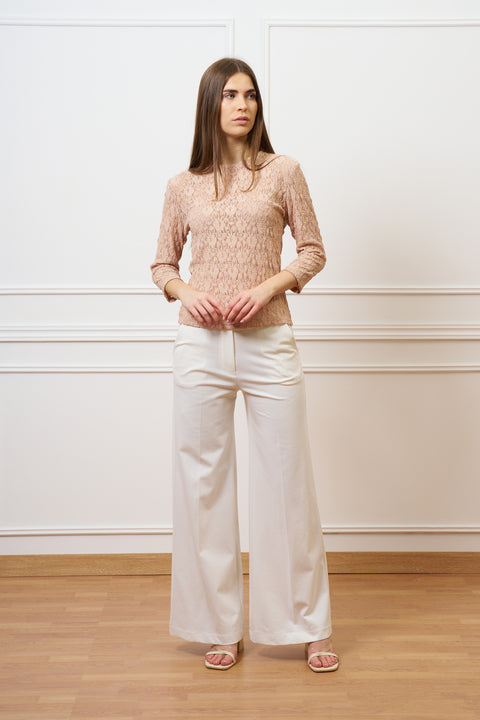 T-shirt in pizzo stretch maniche trequarti - CIPRIA