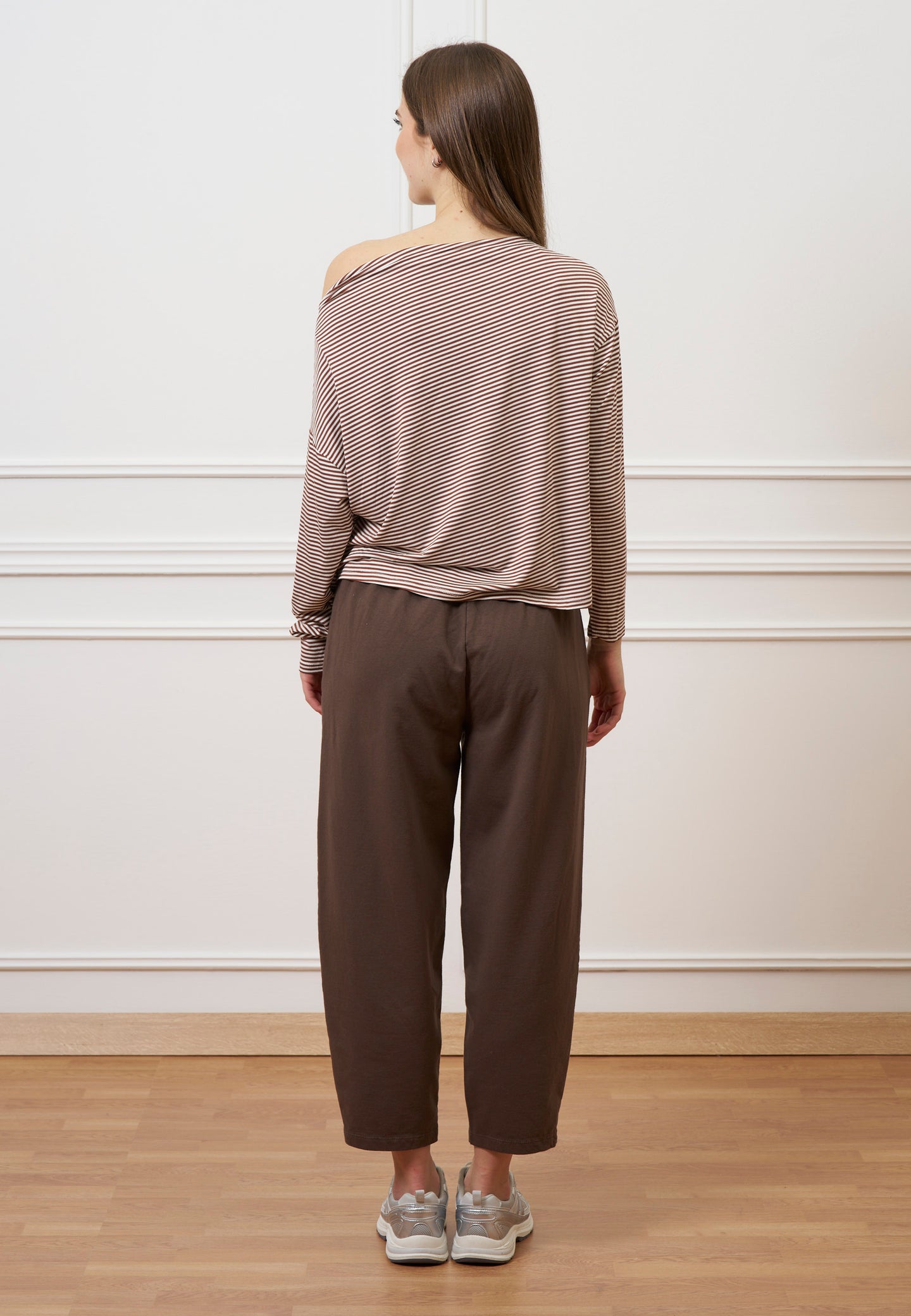 T-shirt scatola in jersey a righe - AVORIO/TABACCO