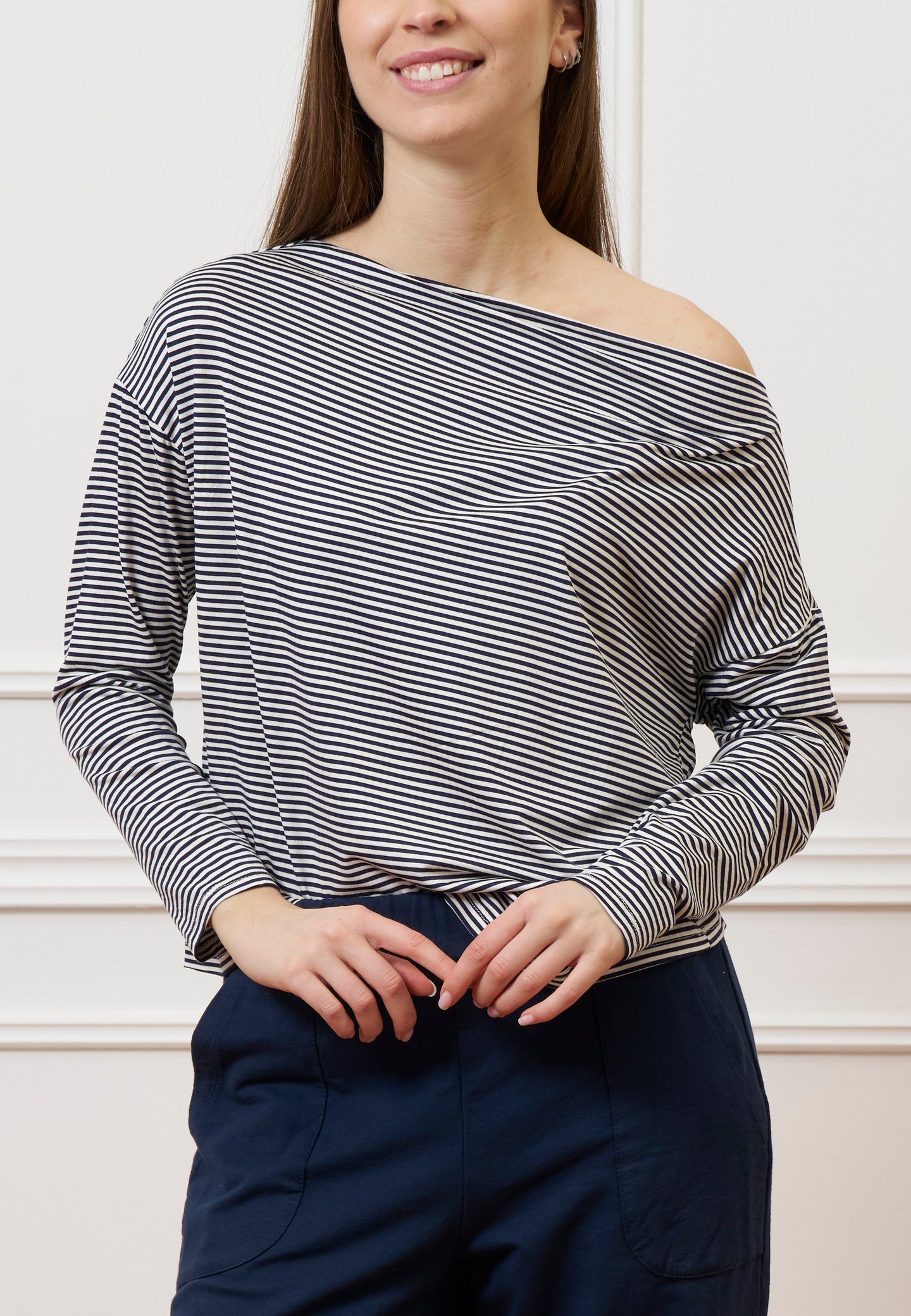 T-shirt scatola in jersey a righe - AVORIO/BLU