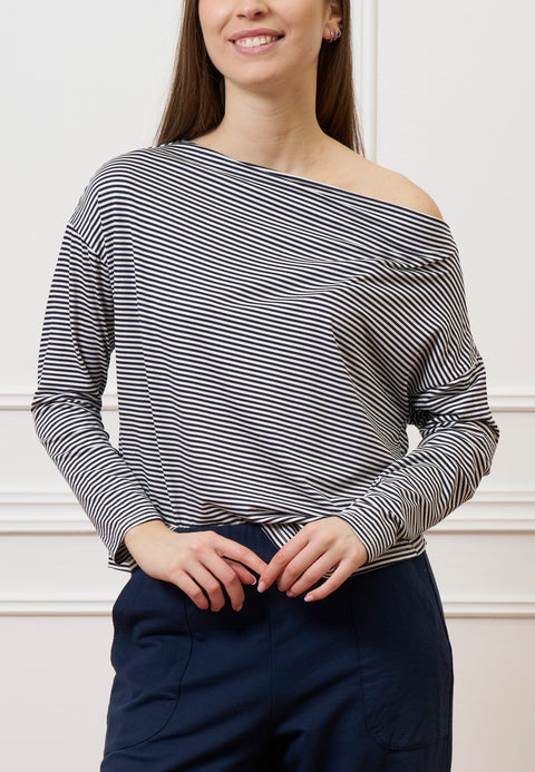 T-shirt scatola in jersey a righe - AVORIO/BLU