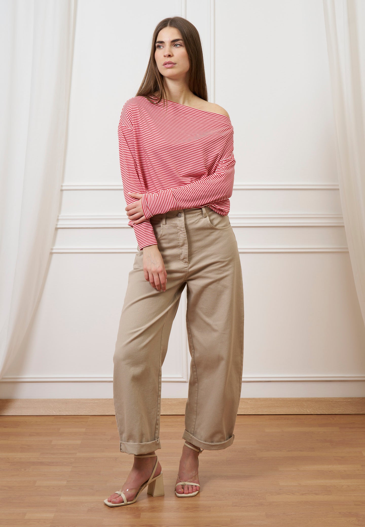 T-shirt scatola in jersey a righe - AVORIO/ROSSO