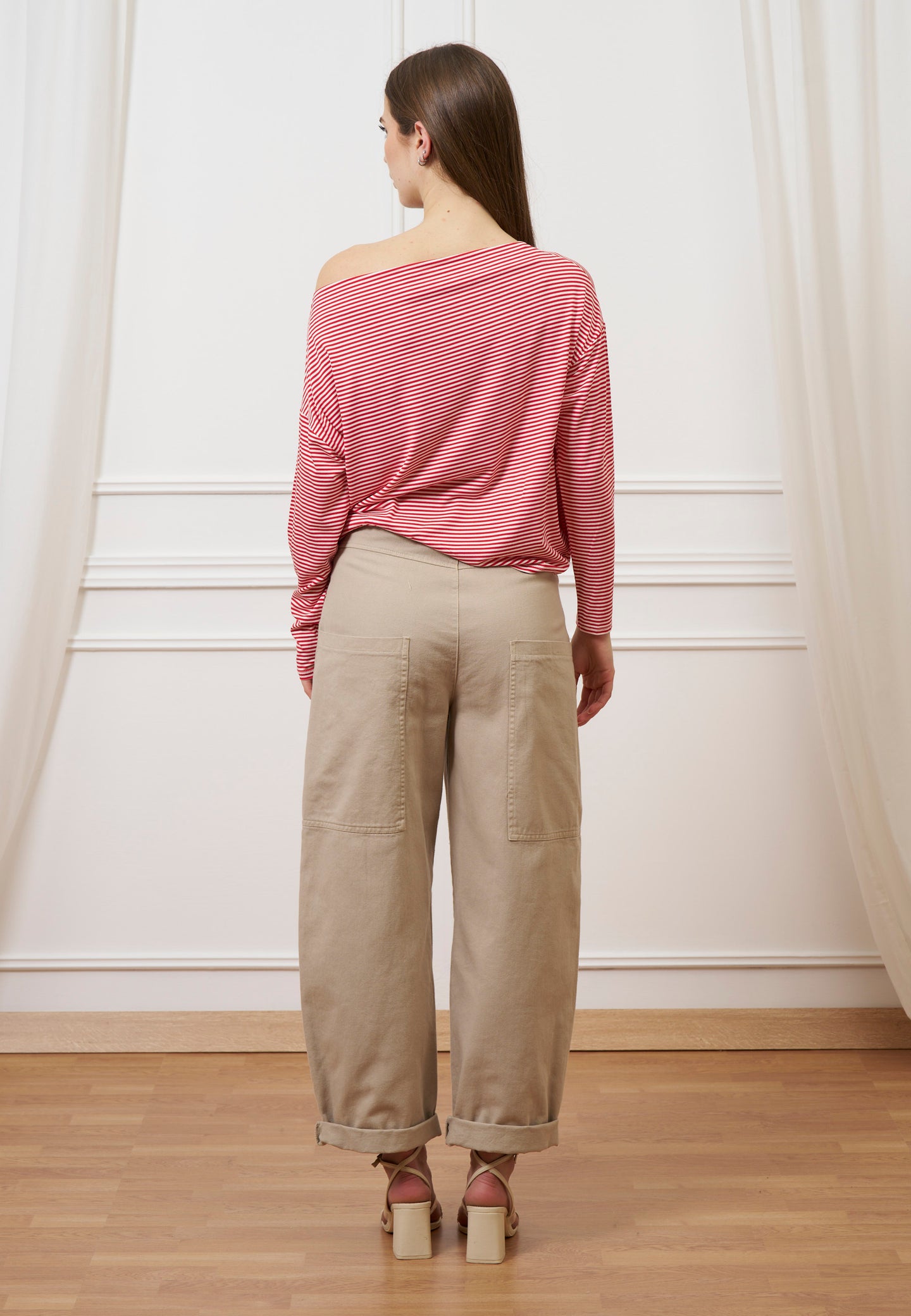 T-shirt scatola in jersey a righe - AVORIO/ROSSO