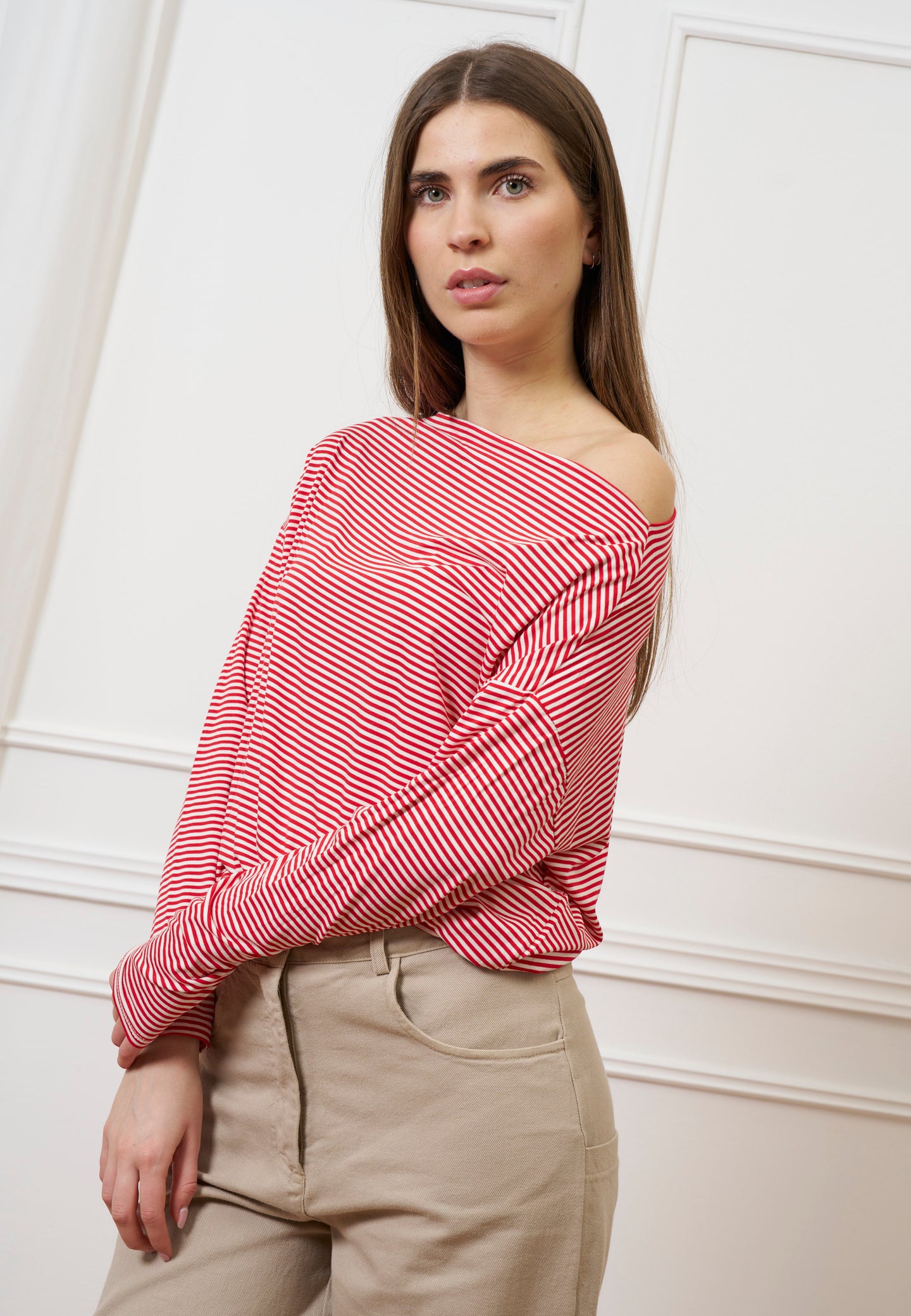 T-shirt scatola in jersey a righe - AVORIO/ROSSO