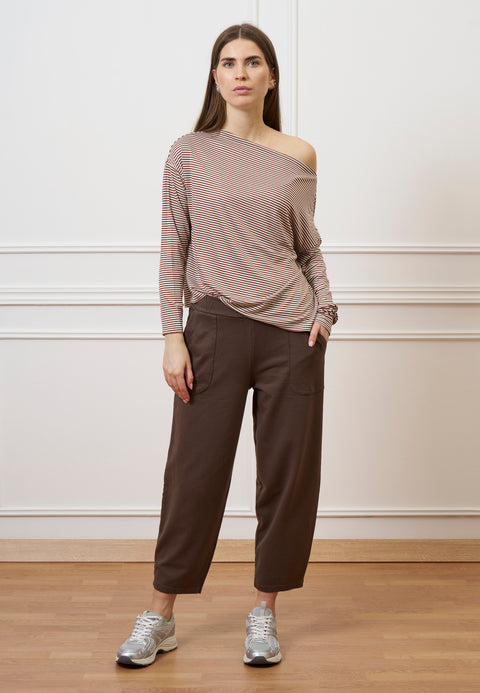 T-shirt scatola in jersey a righe - AVORIO/TABACCO