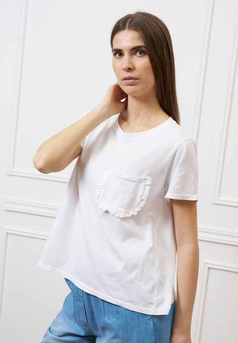 T-shirt taschino con rouches - BIANCO